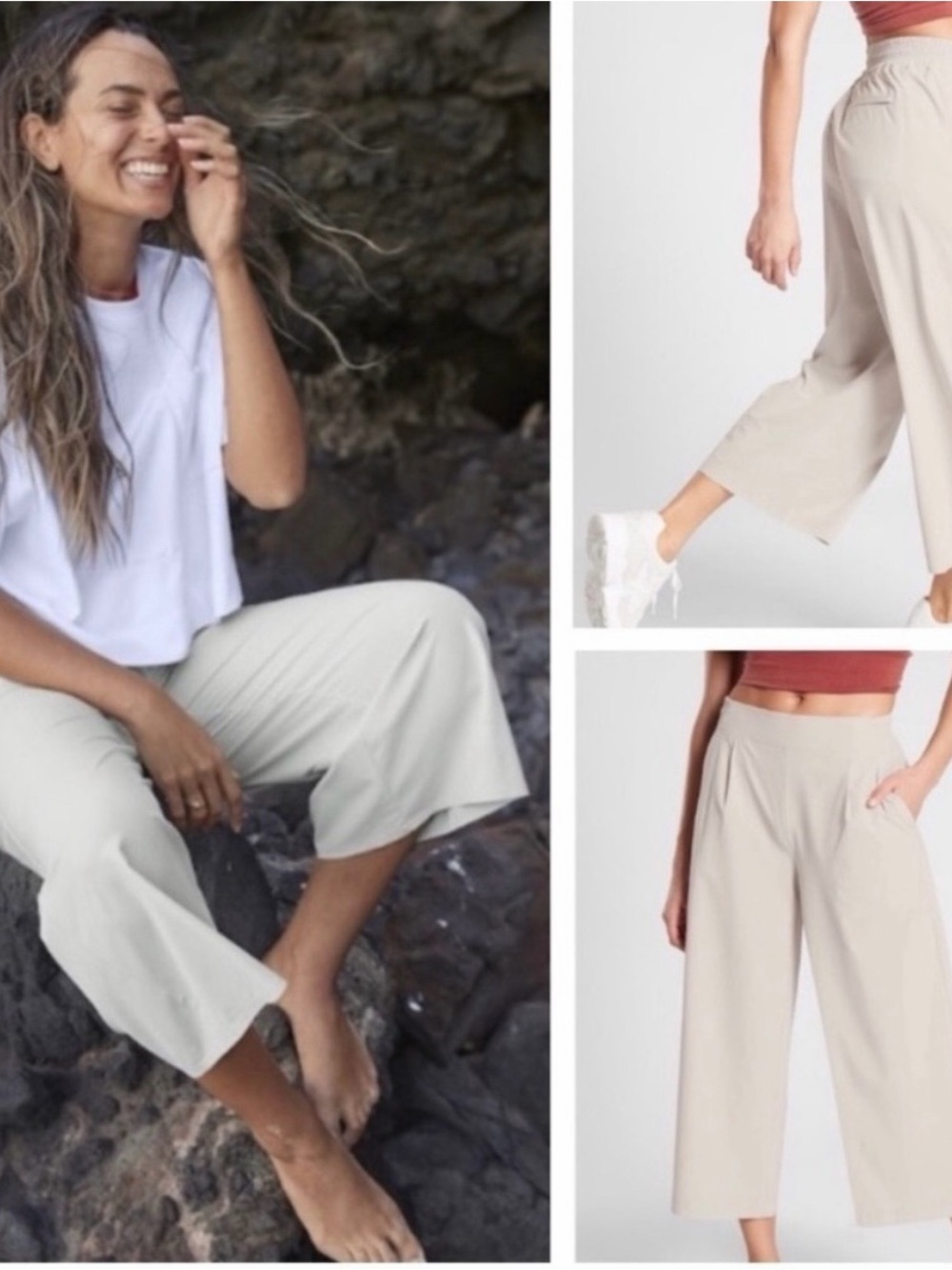 Athleta Brooklyn Wide Leg Crop Pant Color Stone Stretch Trouser plus size 12 - Picture 2 of 12